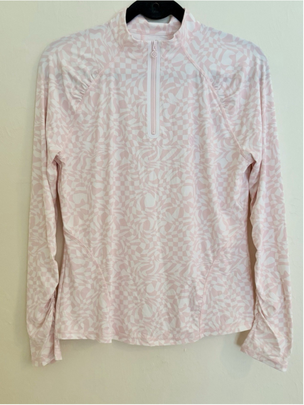 G/FORE Distorted Check Silky Tech 1/4 Zip Pullover Women’s Sz M Pink White Golf